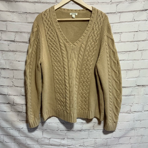 St. John's Bay Sweaters - Women's Plus St. John's Bay Chunky Cable Knit Sweater Tan V Neck Size  2X